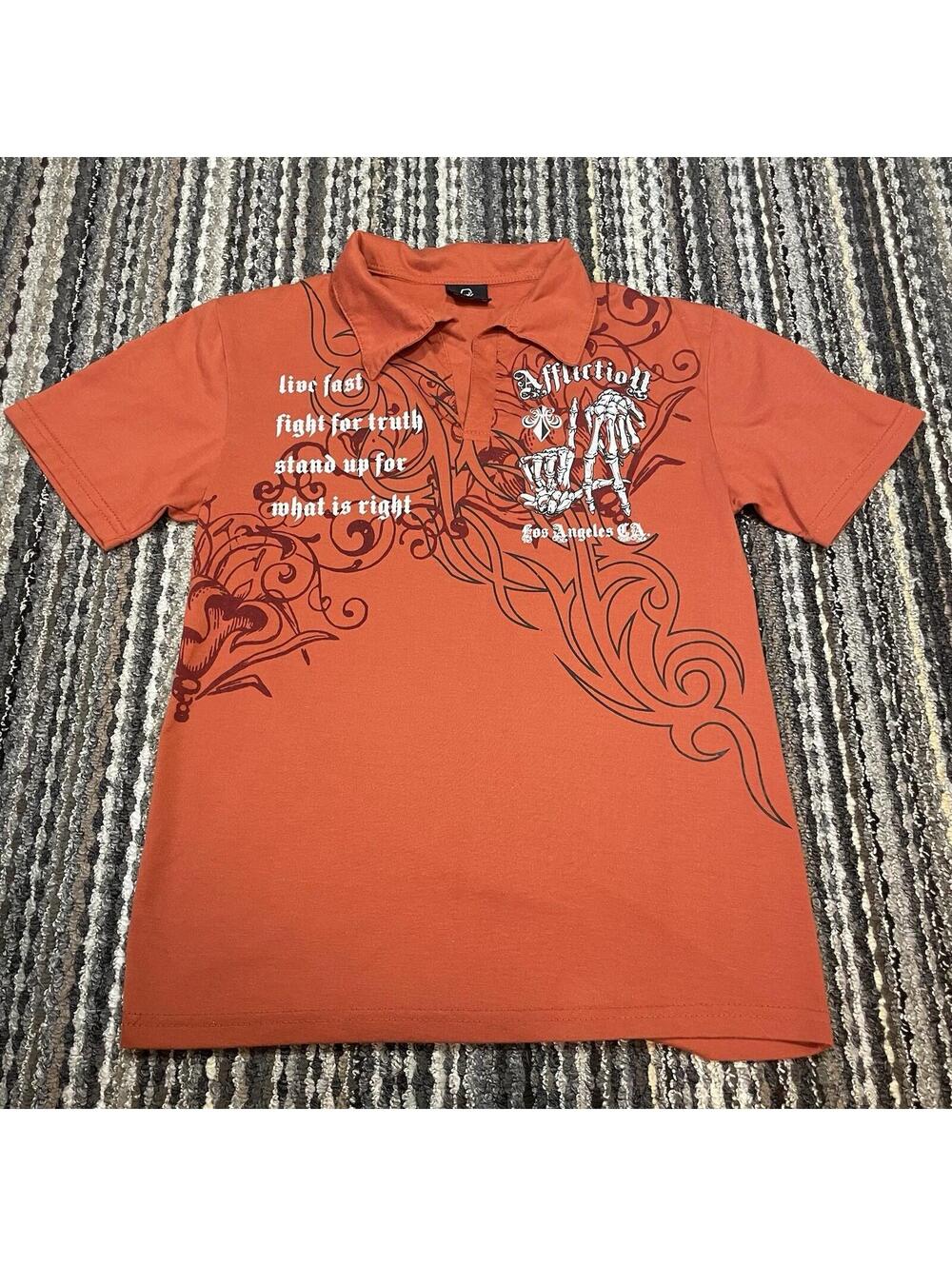 Vintage Y2K DURABLE Affliction Polo Shirt Womens XS/S Graphic Print